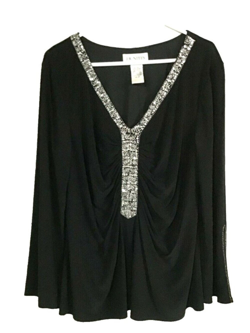 JR Nites by Carol Lin Vintage Size 16W Black Embellished Bead and Sequin Blouse